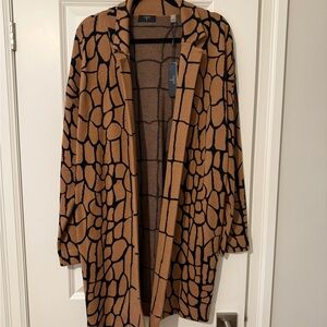 Tahari Camel and Black Geometric Cardigan
